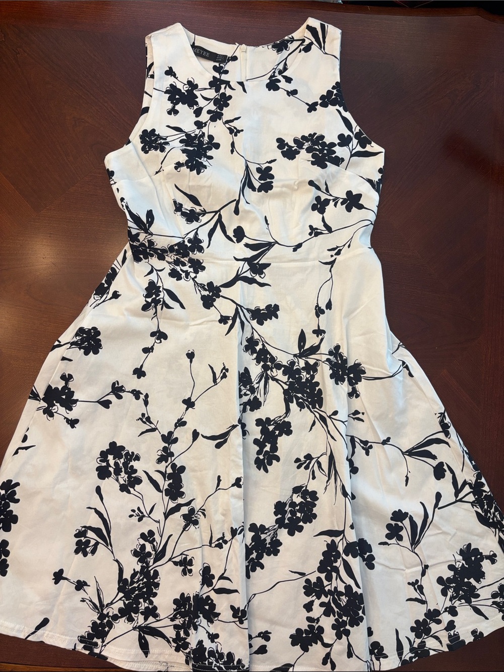 Sleeveless Black & White Floral Fit-and-Flare Dress